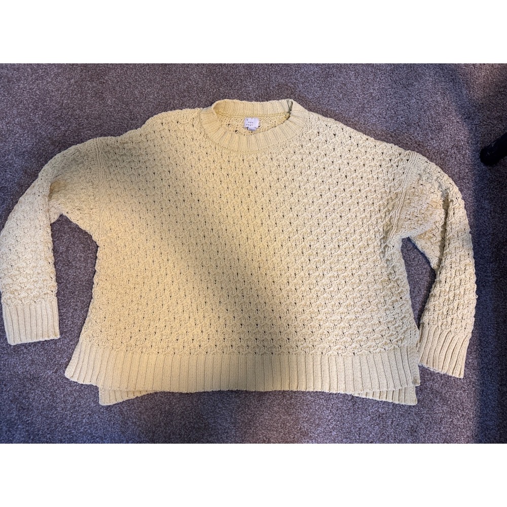 A New Day Sweater Womens XXL Yellow Excellent Knit Pointelle Crewneck Pullover